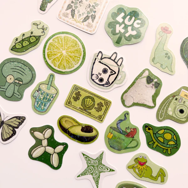 Baprile yeşil renk temalı 21 adet yıldız desenli hologram sticker paketi
