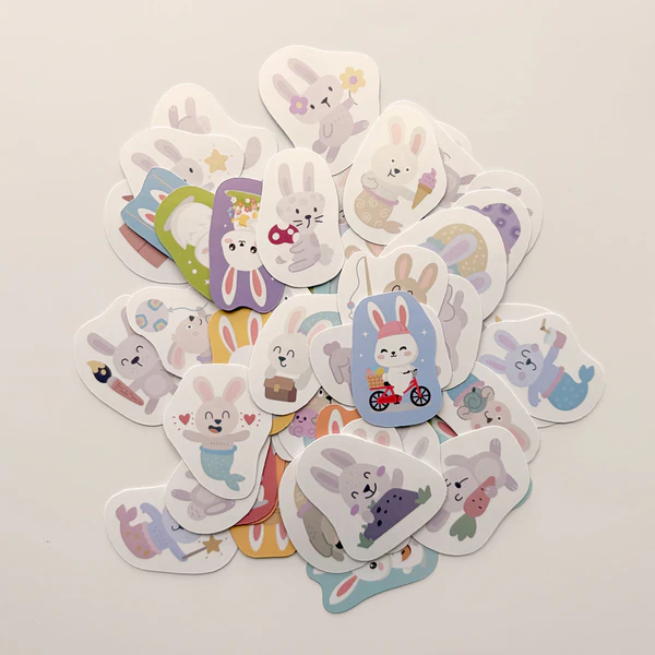 Tavşanlar 60 Adet Suya Dayanıklı Parlak Vinil Sticker Paketi