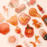 Turuncu renk temalı yıldız desenli hologram sticker paketi 21 adet