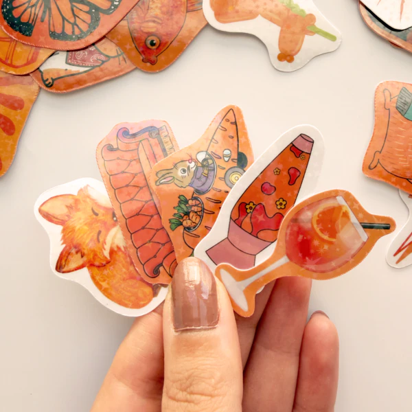 Turuncu renk temalı yıldız desenli hologram sticker paketi 21 adet