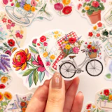 Baprile çiçek buketleri ve vazolar temalı 30 adet vinil sticker paketi