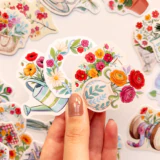 Baprile çiçek buketleri ve vazolar temalı 30 adet vinil sticker paketi