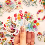 Baprile çiçek buketleri ve vazolar temalı 30 adet vinil sticker paketi