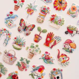 Bitkiler saksılar ve bahçe dostları 30 adet suya dayanıklı vinil sticker paketi