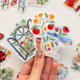 Bitkiler saksılar ve bahçe dostları 30 adet suya dayanıklı vinil sticker paketi