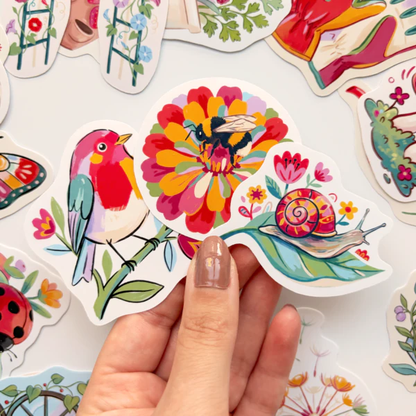 Bitkiler saksılar ve bahçe dostları 30 adet suya dayanıklı vinil sticker paketi