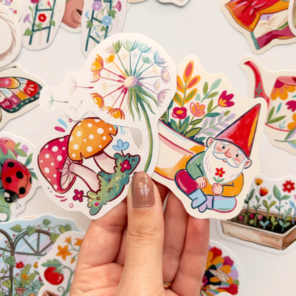 Bitkiler saksılar ve bahçe dostları 30 adet suya dayanıklı vinil sticker paketi