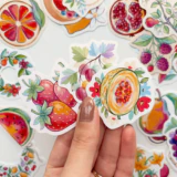 Meyveler ve çiçekler illüstrasyonlu 30 adet suya dayanıklı sticker paketi