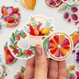 Meyveler ve çiçekler illüstrasyonlu 30 adet suya dayanıklı sticker paketi