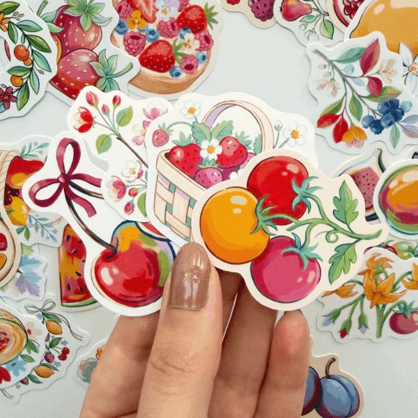 Meyveler ve çiçekler illüstrasyonlu 30 adet suya dayanıklı sticker paketi
