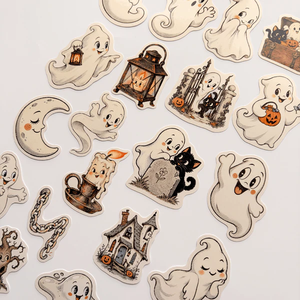 Cadılar Bayramı sevimli hayalet temalı 20 adet sticker paketi