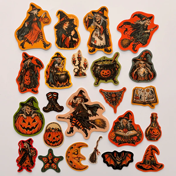 Halloween Cadılar Bayramı cadı temalı 23 adet sticker paketi etiket seti