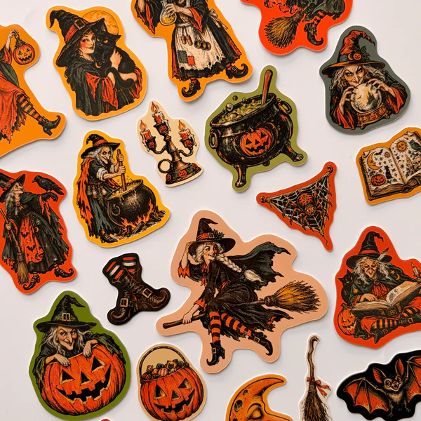 Halloween Cadılar Bayramı cadı temalı 23 adet sticker paketi etiket seti