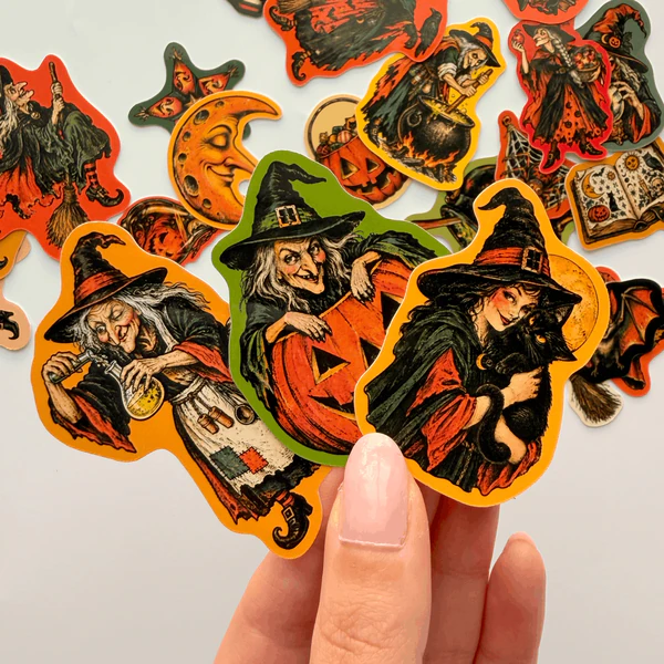 Halloween Cadılar Bayramı cadı temalı 23 adet sticker paketi etiket seti