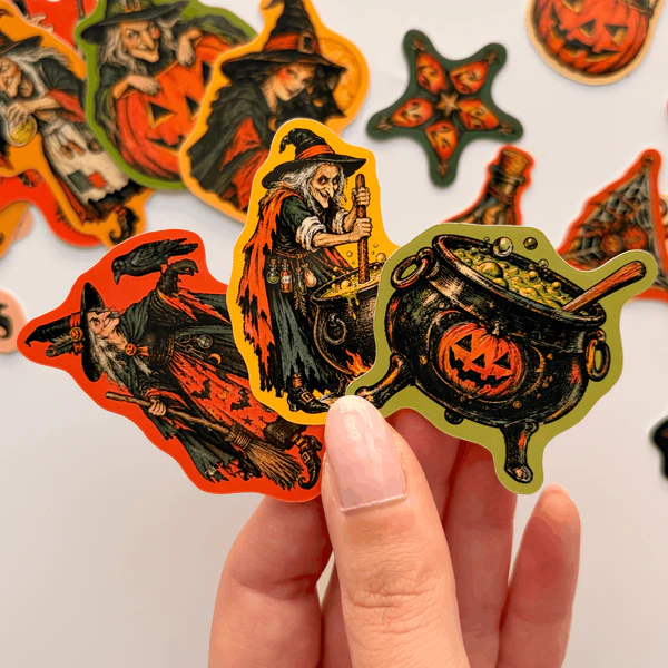 Halloween Cadılar Bayramı cadı temalı 23 adet sticker paketi etiket seti