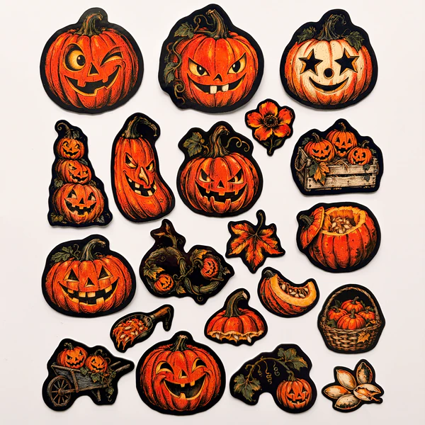 Halloween Cadılar Bayramı balkabağı temalı 20 adet suya dayanıklı parlak vinil sticker seti