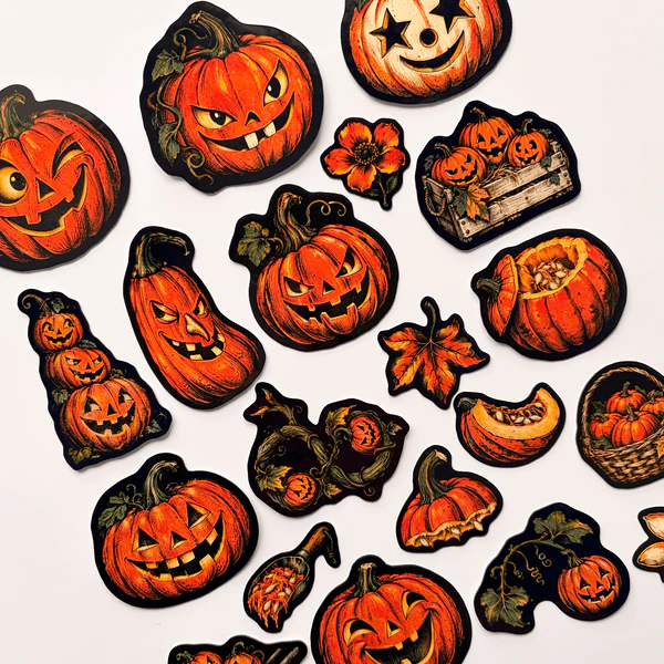 Halloween Cadılar Bayramı balkabağı temalı 20 adet suya dayanıklı parlak vinil sticker seti