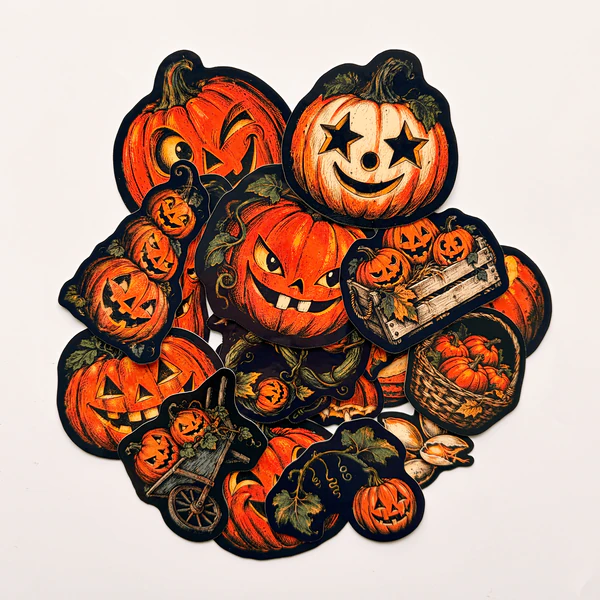 Halloween Cadılar Bayramı balkabağı temalı 20 adet suya dayanıklı parlak vinil sticker seti