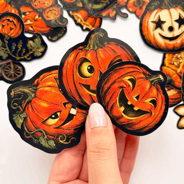 Halloween Cadılar Bayramı balkabağı temalı 20 adet suya dayanıklı parlak vinil sticker seti