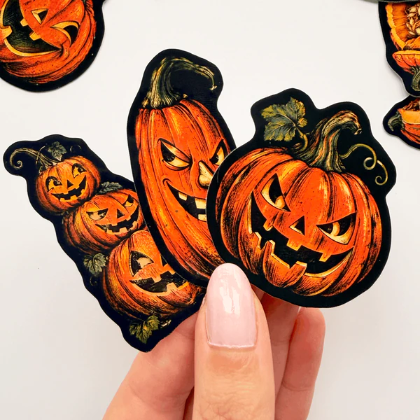 Halloween Cadılar Bayramı balkabağı temalı 20 adet suya dayanıklı parlak vinil sticker seti