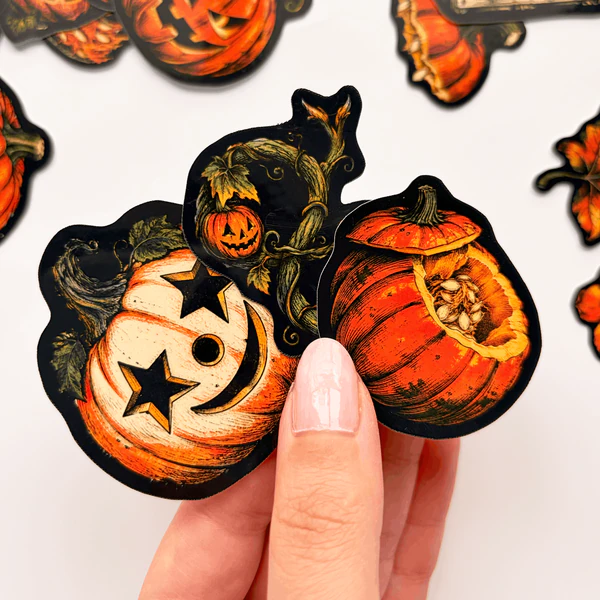 Halloween Cadılar Bayramı balkabağı temalı 20 adet suya dayanıklı parlak vinil sticker seti