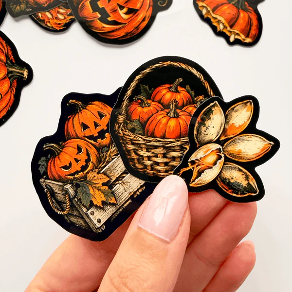 Halloween Cadılar Bayramı balkabağı temalı 20 adet suya dayanıklı parlak vinil sticker seti